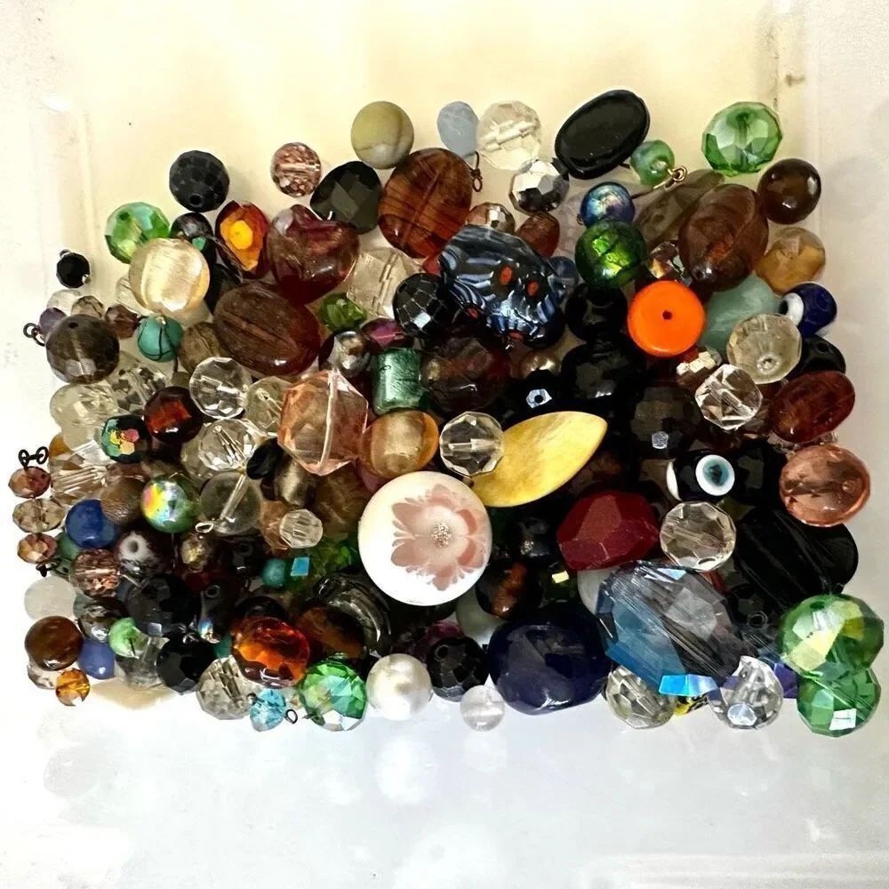 Glass and natural stone beads one pound bundle